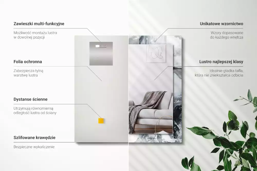 Oglindă decorativă de perete dreptunghiulară cu design abstract