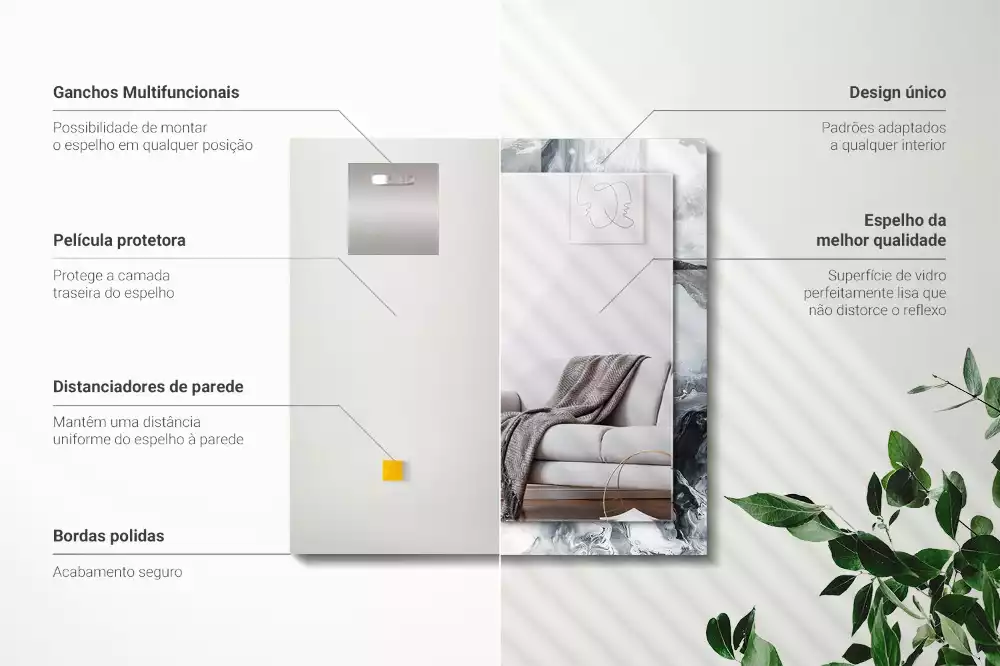 Oglindă decorativă de perete dreptunghiulară cu design abstract