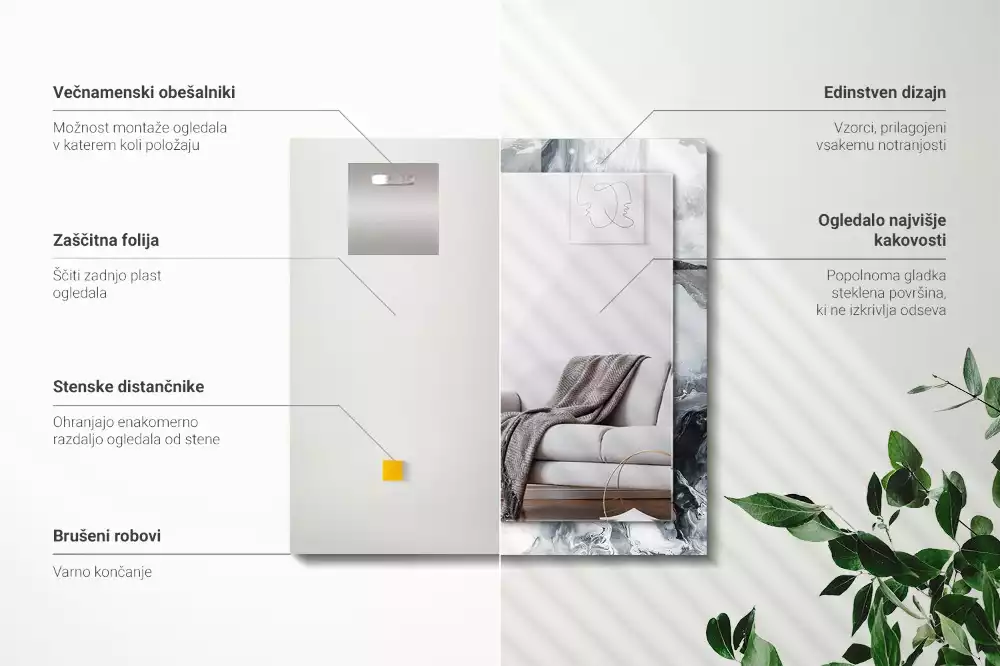 Oglindă decorativă de perete dreptunghiulară cu design abstract