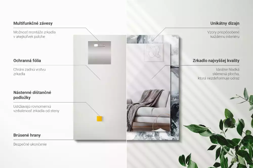Oglindă decorativă de perete dreptunghiulară cu design abstract