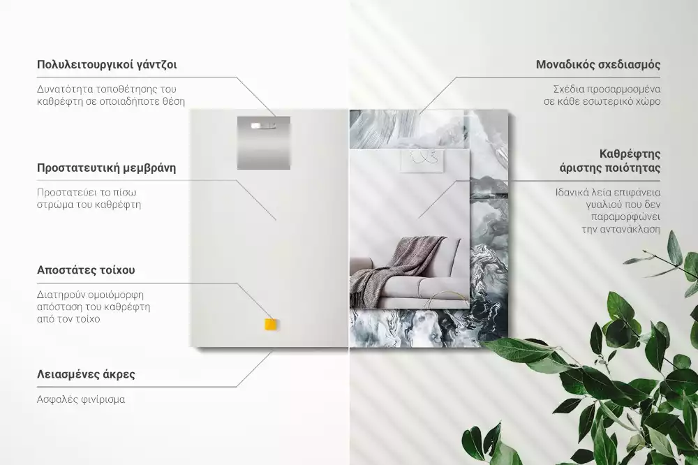 Oglindă decorativă de perete dreptunghiulară cu design abstract