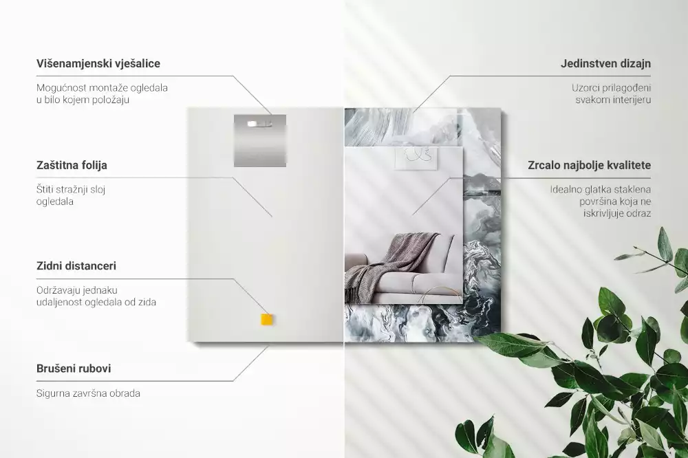 Oglindă decorativă de perete dreptunghiulară cu design abstract