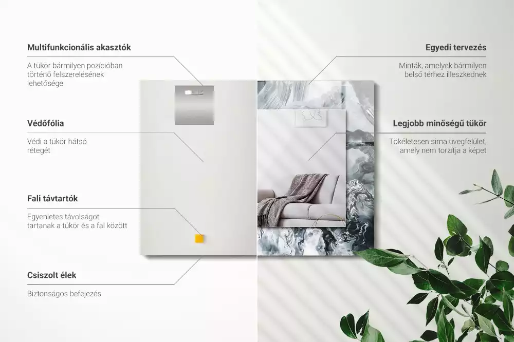 Oglindă decorativă de perete dreptunghiulară cu design abstract