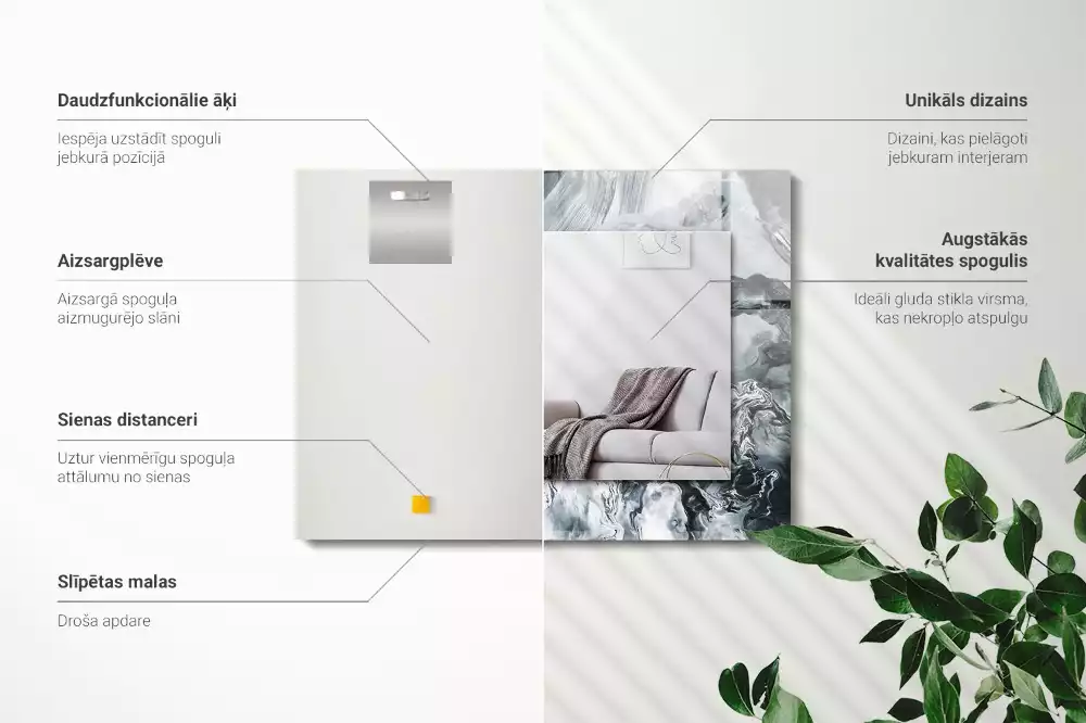 Oglindă decorativă de perete dreptunghiulară cu design abstract