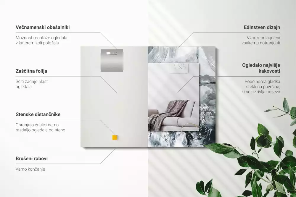Oglindă decorativă de perete dreptunghiulară cu design abstract