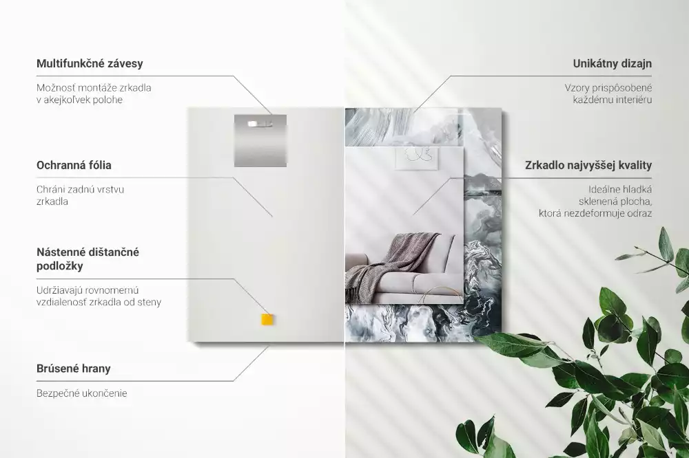 Oglindă decorativă de perete dreptunghiulară cu design abstract