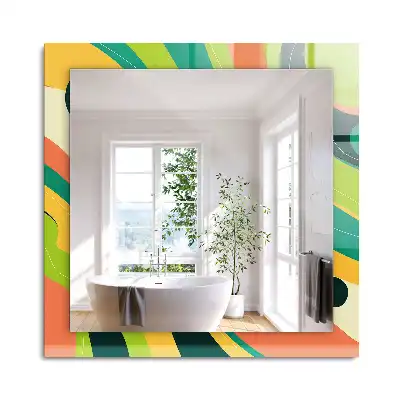 Oglindă dreptunghiulară cu ramă decorată cu imprimeu abstract colorat