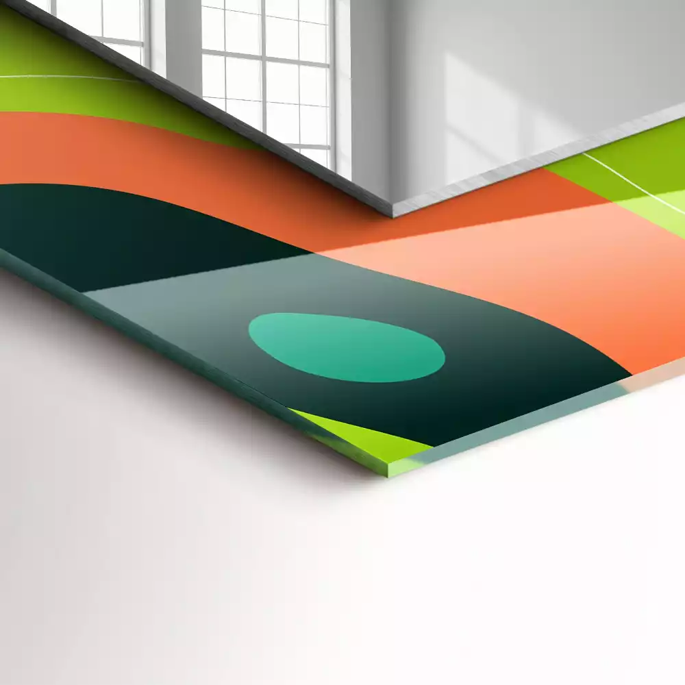 Oglindă dreptunghiulară cu ramă decorată cu imprimeu abstract colorat