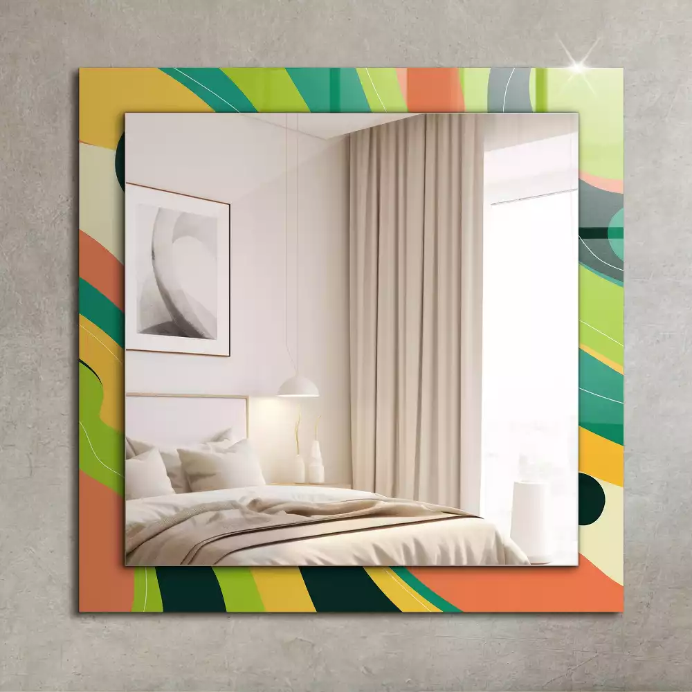Oglindă dreptunghiulară cu ramă decorată cu imprimeu abstract colorat