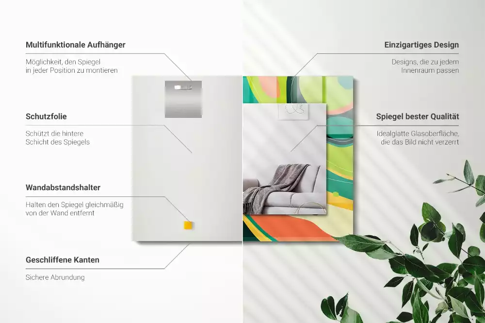 Oglindă dreptunghiulară cu ramă decorată cu imprimeu abstract colorat