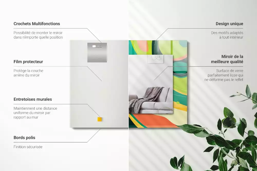 Oglindă dreptunghiulară cu ramă decorată cu imprimeu abstract colorat