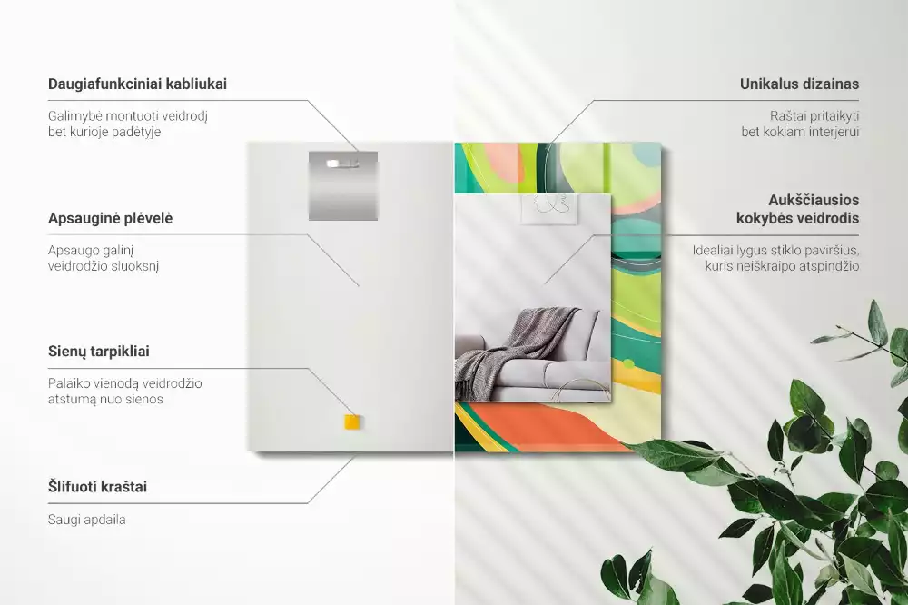 Oglindă dreptunghiulară cu ramă decorată cu imprimeu abstract colorat