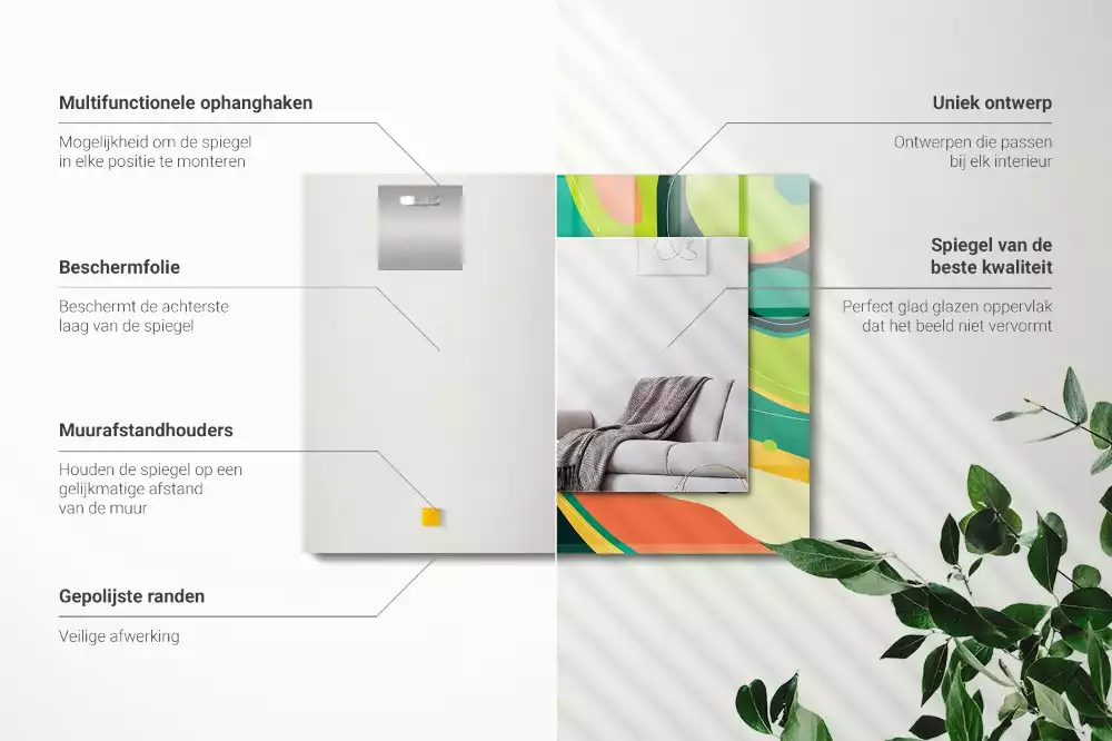 Oglindă dreptunghiulară cu ramă decorată cu imprimeu abstract colorat