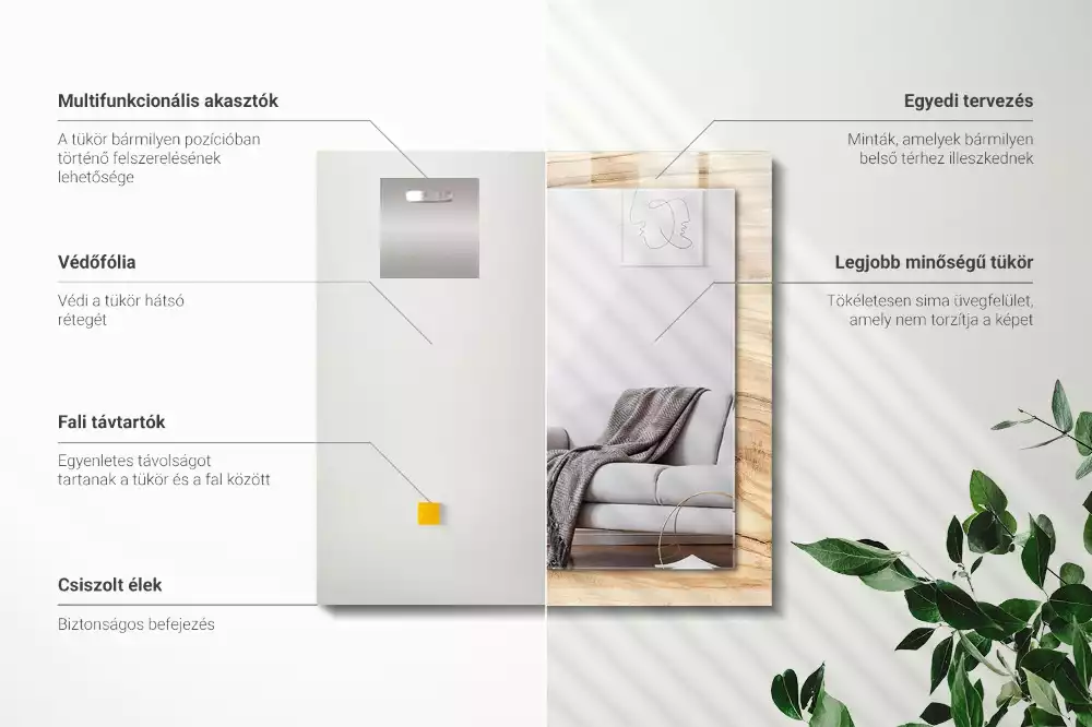 Oglindă dreptunghiulară cu ramă texturată din fibre de lemn