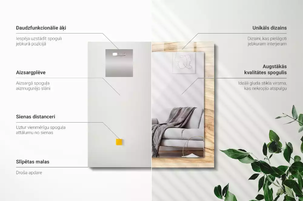 Oglindă dreptunghiulară cu ramă texturată din fibre de lemn