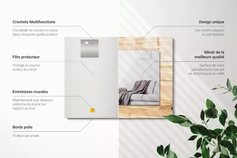 Oglindă dreptunghiulară cu ramă texturată din fibre de lemn