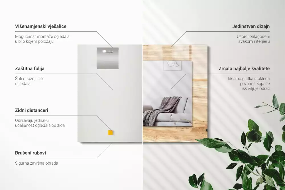 Oglindă dreptunghiulară cu ramă texturată din fibre de lemn