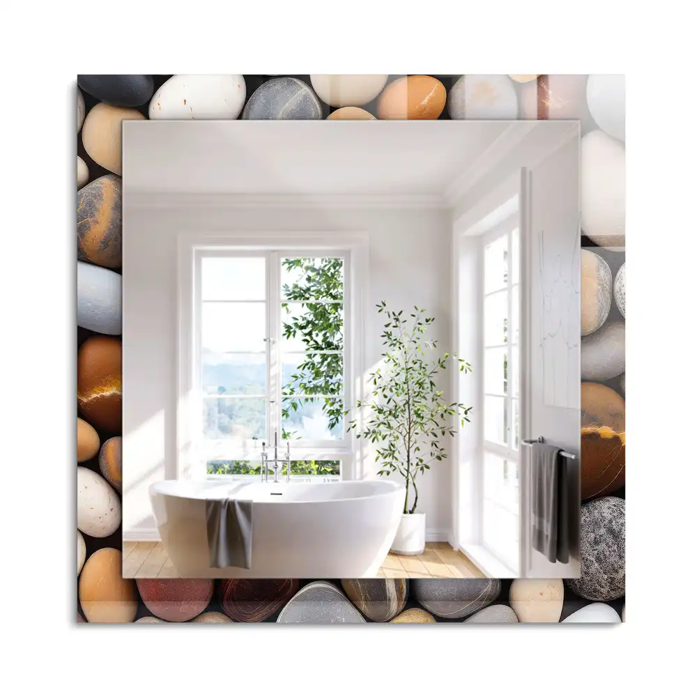 Oglindă dreptunghiulară decorativă de perete cu pietre netede colorate