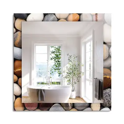 Oglindă dreptunghiulară decorativă de perete cu pietre netede colorate