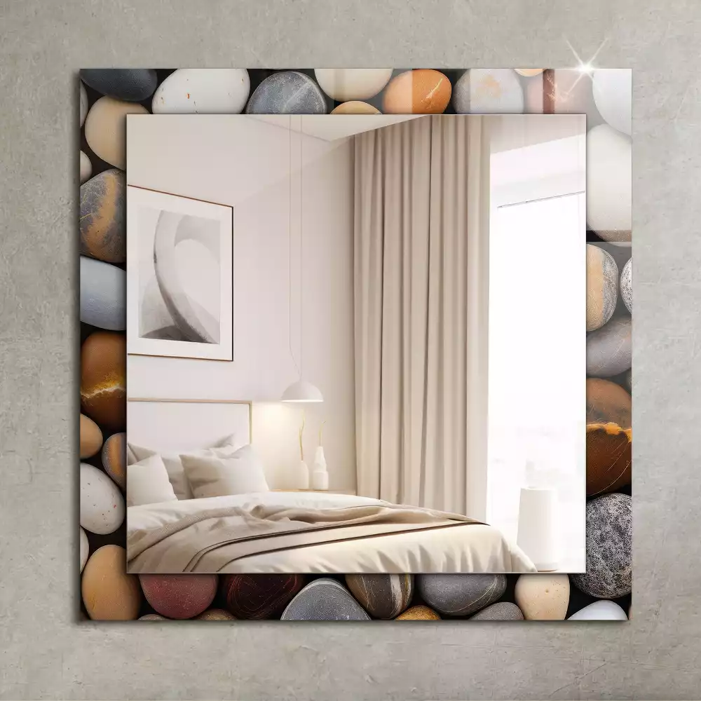 Oglindă dreptunghiulară decorativă de perete cu pietre netede colorate