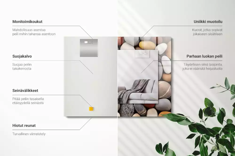 Oglindă dreptunghiulară decorativă de perete cu pietre netede colorate