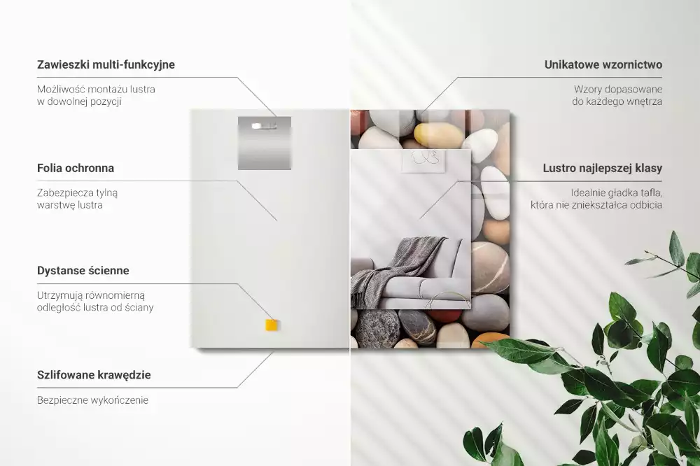 Oglindă dreptunghiulară decorativă de perete cu pietre netede colorate