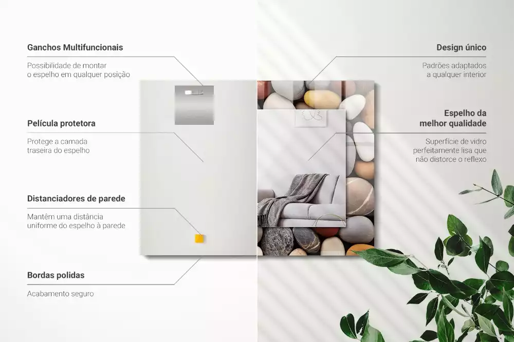 Oglindă dreptunghiulară decorativă de perete cu pietre netede colorate