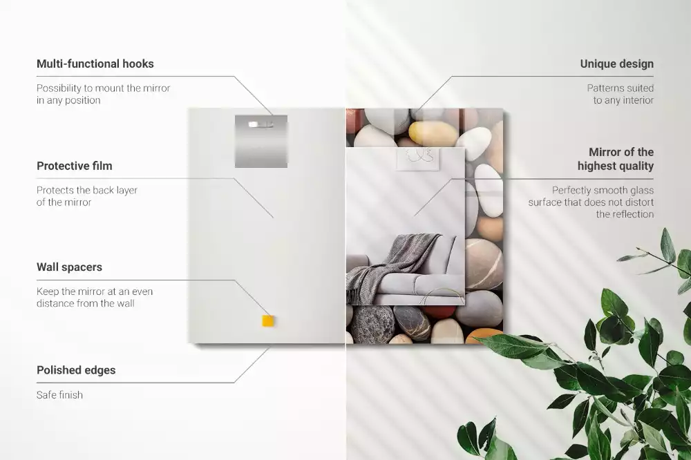 Oglindă dreptunghiulară decorativă de perete cu pietre netede colorate