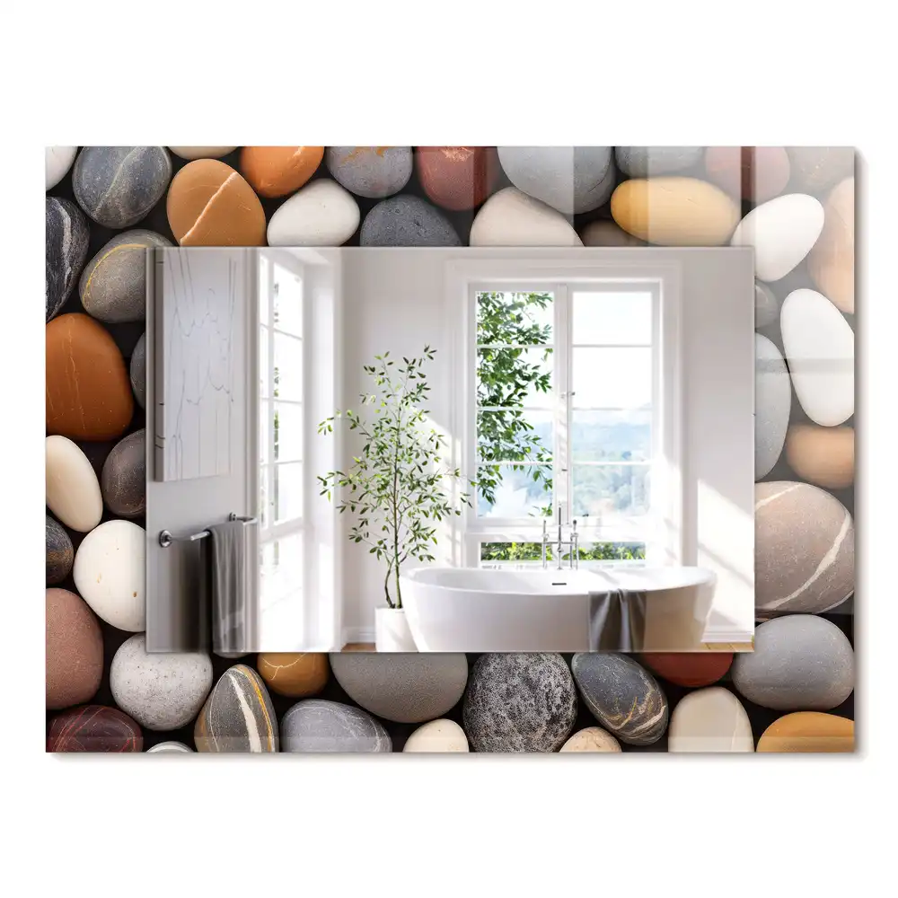 Oglindă dreptunghiulară decorativă de perete cu pietre netede colorate