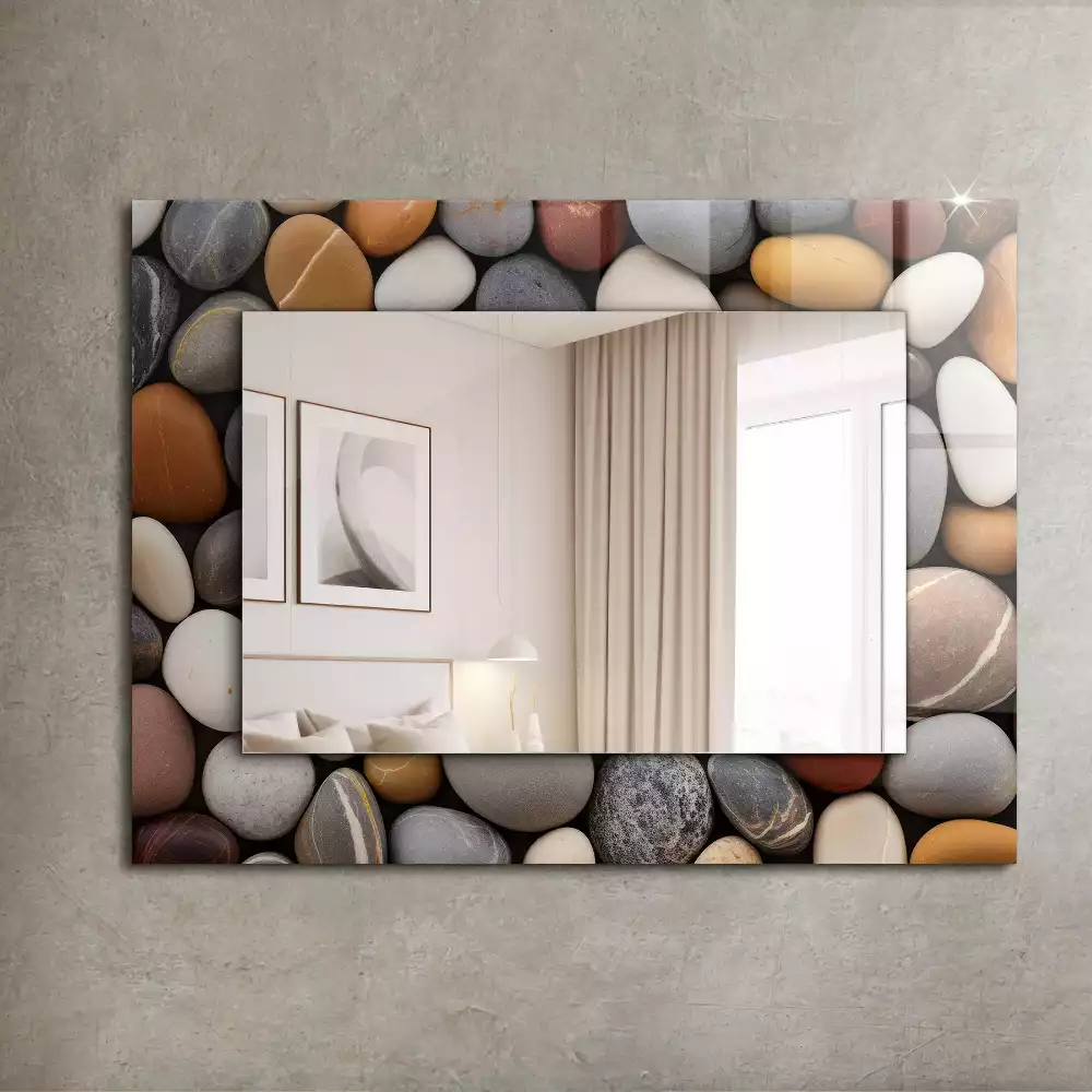 Oglindă dreptunghiulară decorativă de perete cu pietre netede colorate