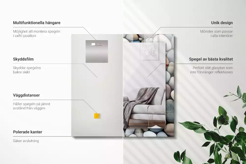 Oglindă dreptunghiulară cu imprimeu pietre netede colorate