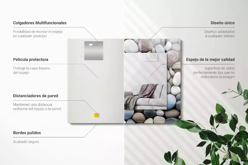 Oglindă dreptunghiulară cu imprimeu pietre netede colorate