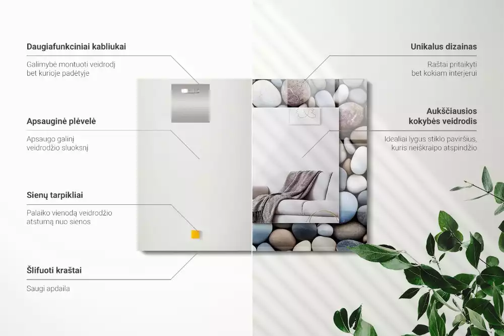 Oglindă dreptunghiulară cu imprimeu pietre netede colorate