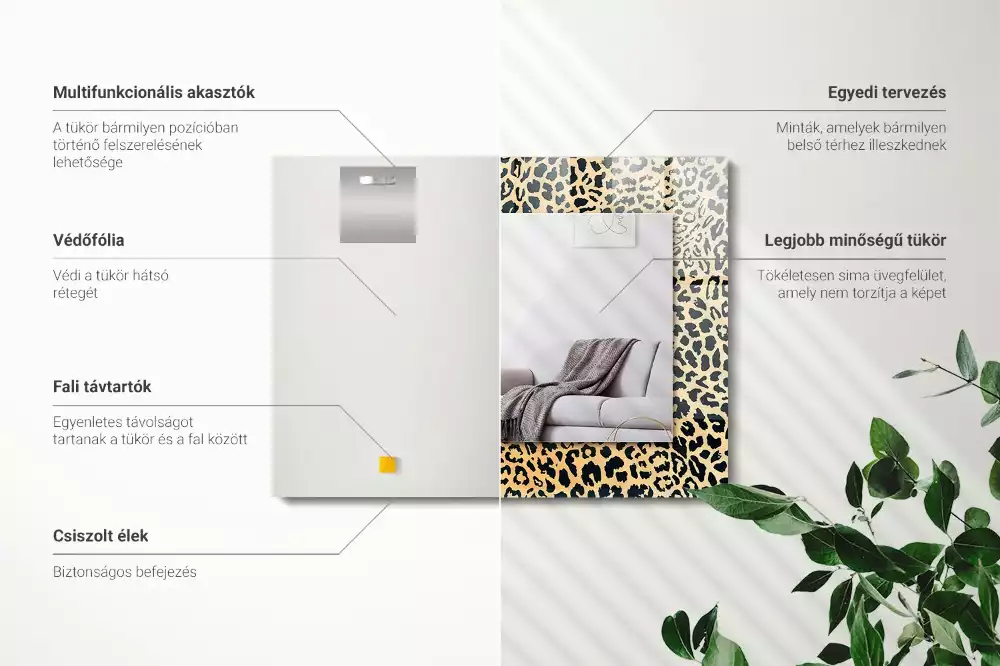 Oglindă dreptunghiulară cu ramă cu imprimeu leopard