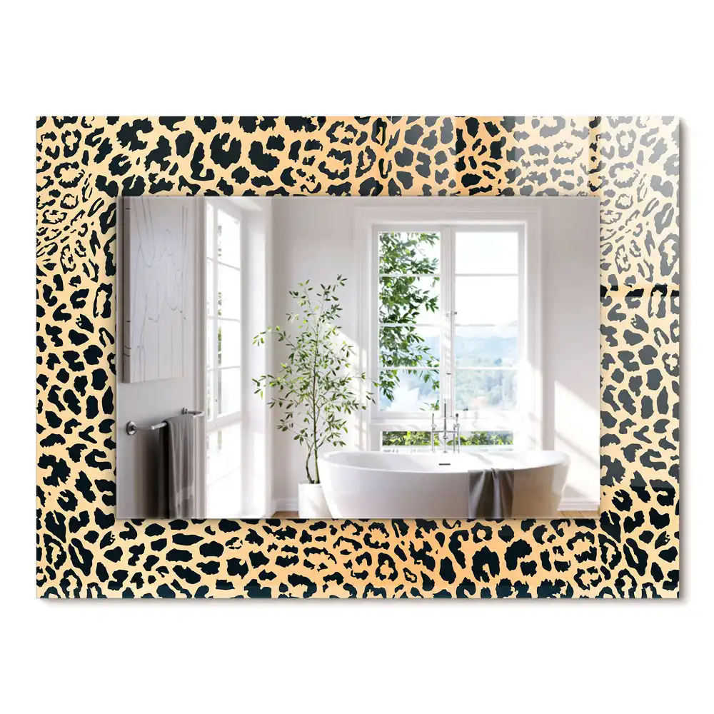 Oglindă dreptunghiulară cu ramă cu imprimeu leopard