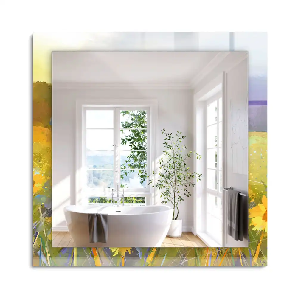Oglindă decorativă dreptunghiulară cu model câmp de floarea-soarelui