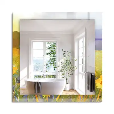 Oglindă decorativă dreptunghiulară cu model câmp de floarea-soarelui