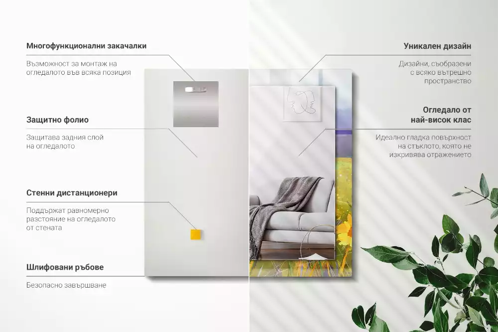 Oglindă decorativă dreptunghiulară cu model câmp de floarea-soarelui