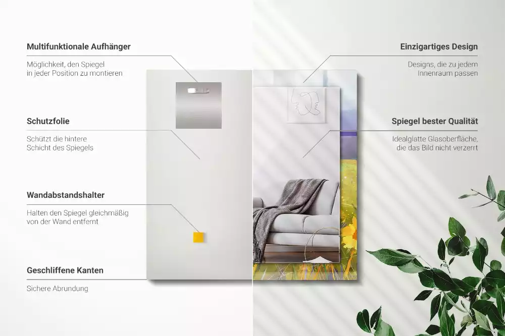 Oglindă decorativă dreptunghiulară cu model câmp de floarea-soarelui