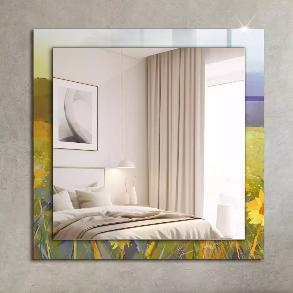 Oglindă decorativă dreptunghiulară cu model câmp de floarea-soarelui