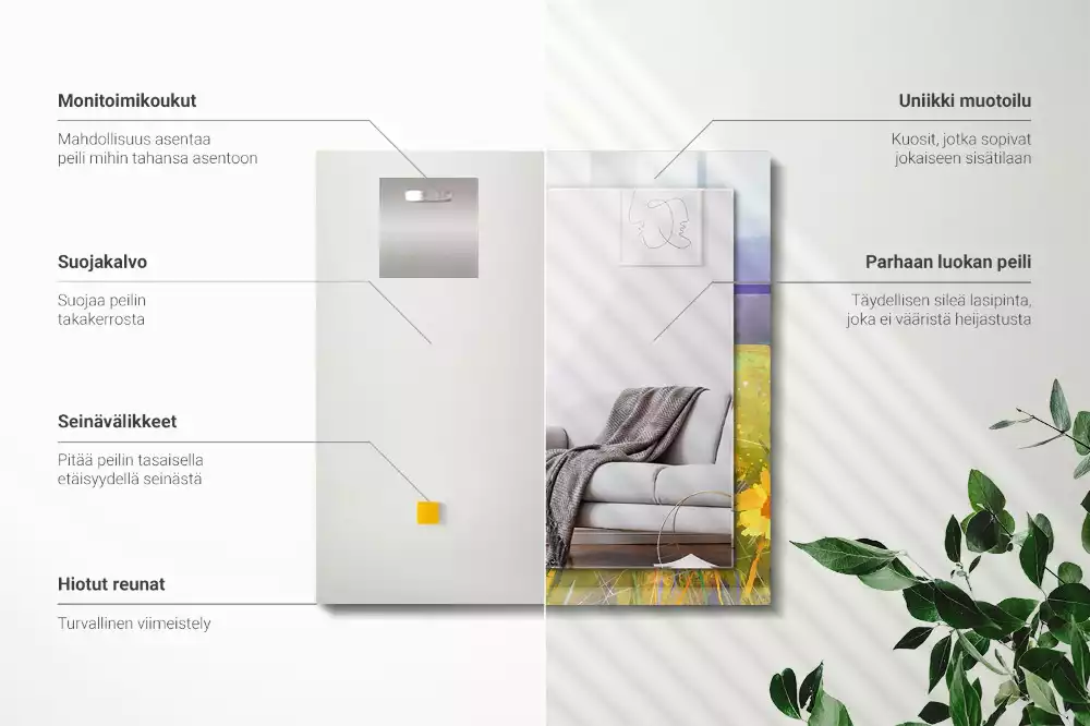 Oglindă decorativă dreptunghiulară cu model câmp de floarea-soarelui