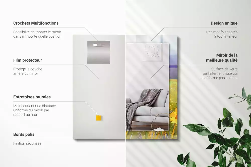 Oglindă decorativă dreptunghiulară cu model câmp de floarea-soarelui