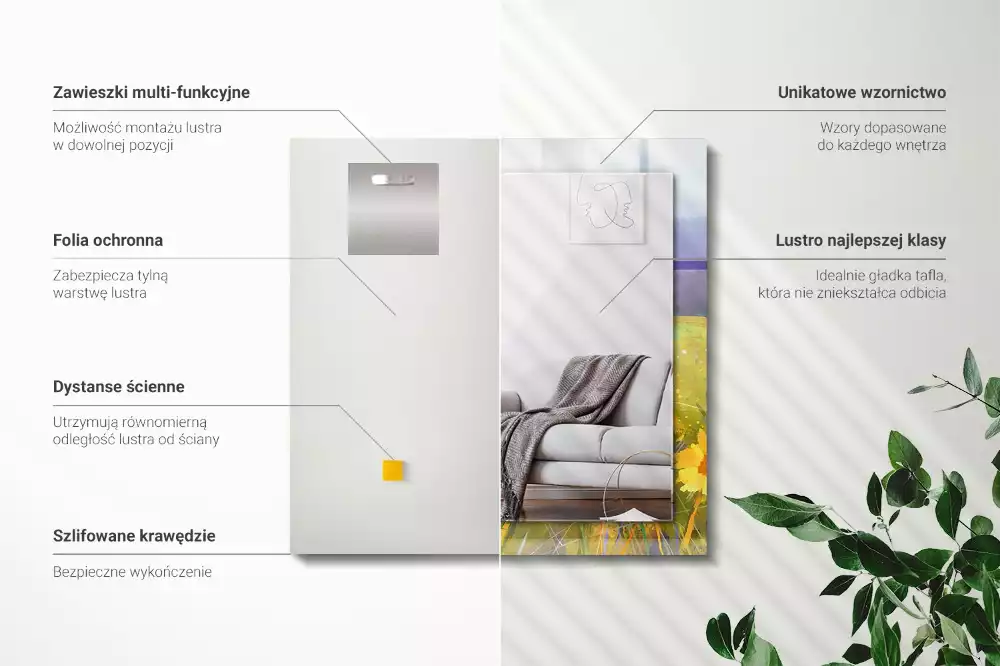 Oglindă decorativă dreptunghiulară cu model câmp de floarea-soarelui