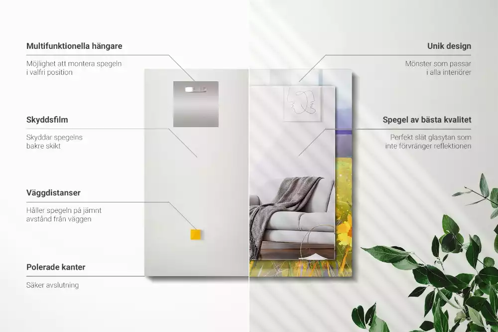 Oglindă decorativă dreptunghiulară cu model câmp de floarea-soarelui