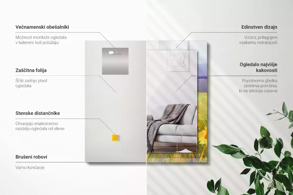 Oglindă decorativă dreptunghiulară cu model câmp de floarea-soarelui