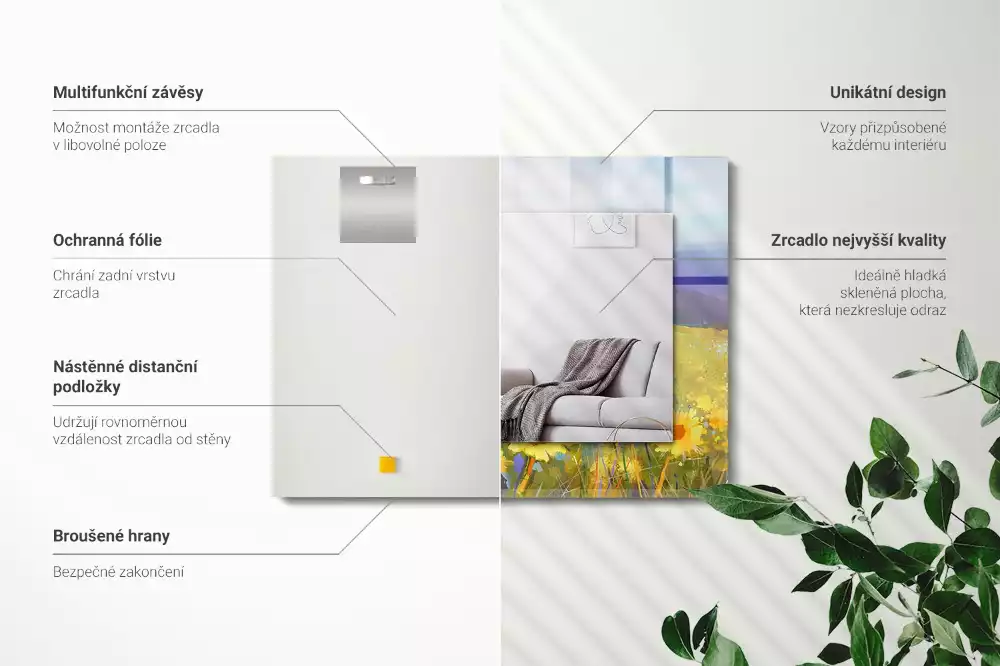 Oglindă decorativă dreptunghiulară cu model câmp de floarea-soarelui