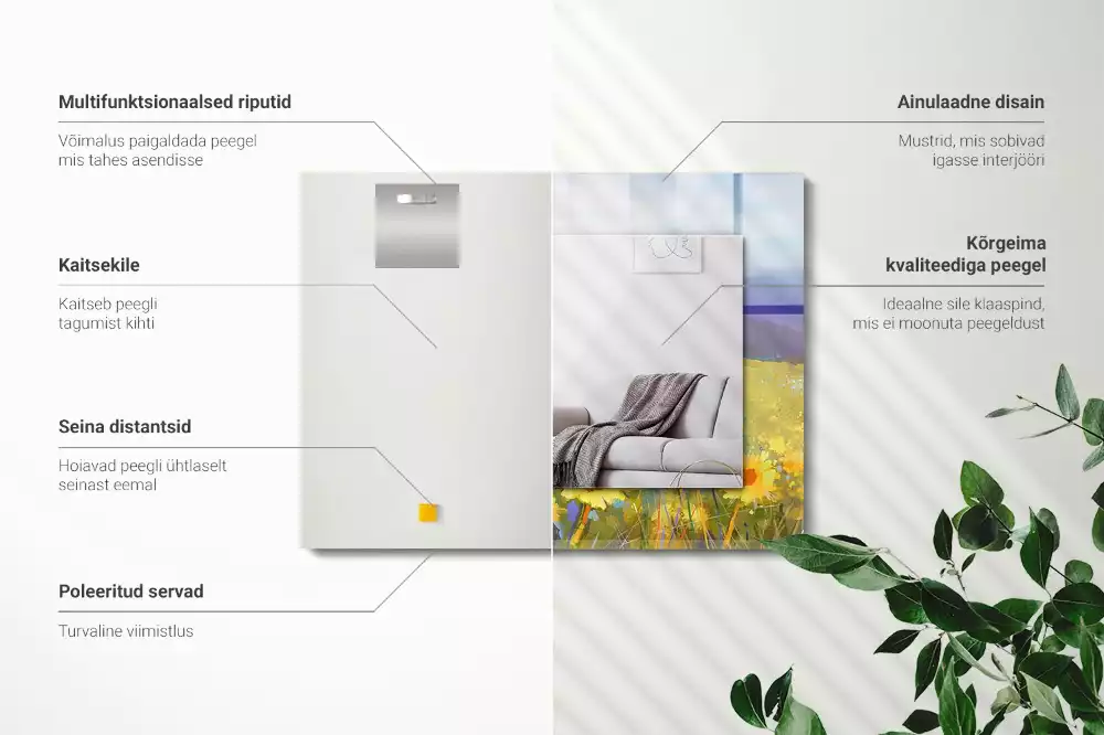 Oglindă decorativă dreptunghiulară cu model câmp de floarea-soarelui