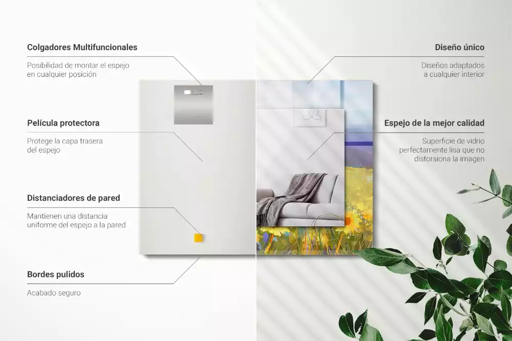 Oglindă decorativă dreptunghiulară cu model câmp de floarea-soarelui