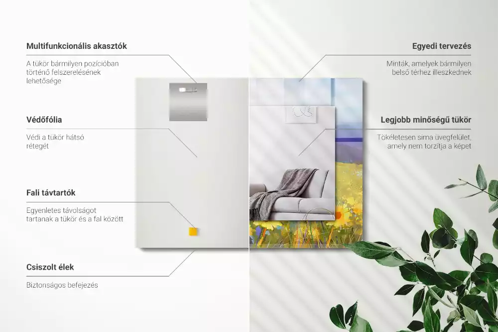Oglindă decorativă dreptunghiulară cu model câmp de floarea-soarelui
