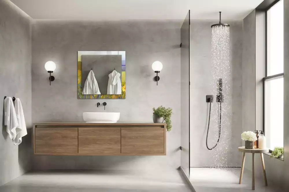 Oglindă decorativă dreptunghiulară cu model câmp de floarea-soarelui